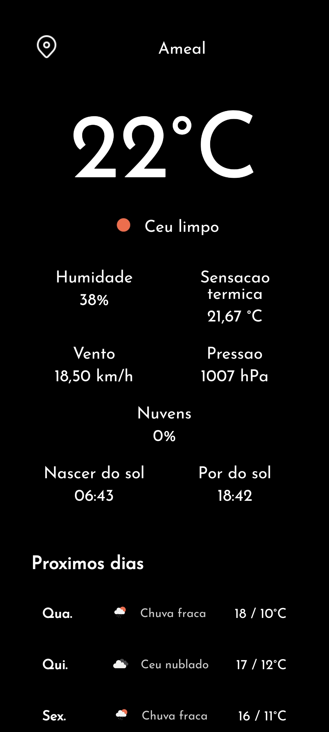 Ecrã de meteorologia do Focus Launcher.
