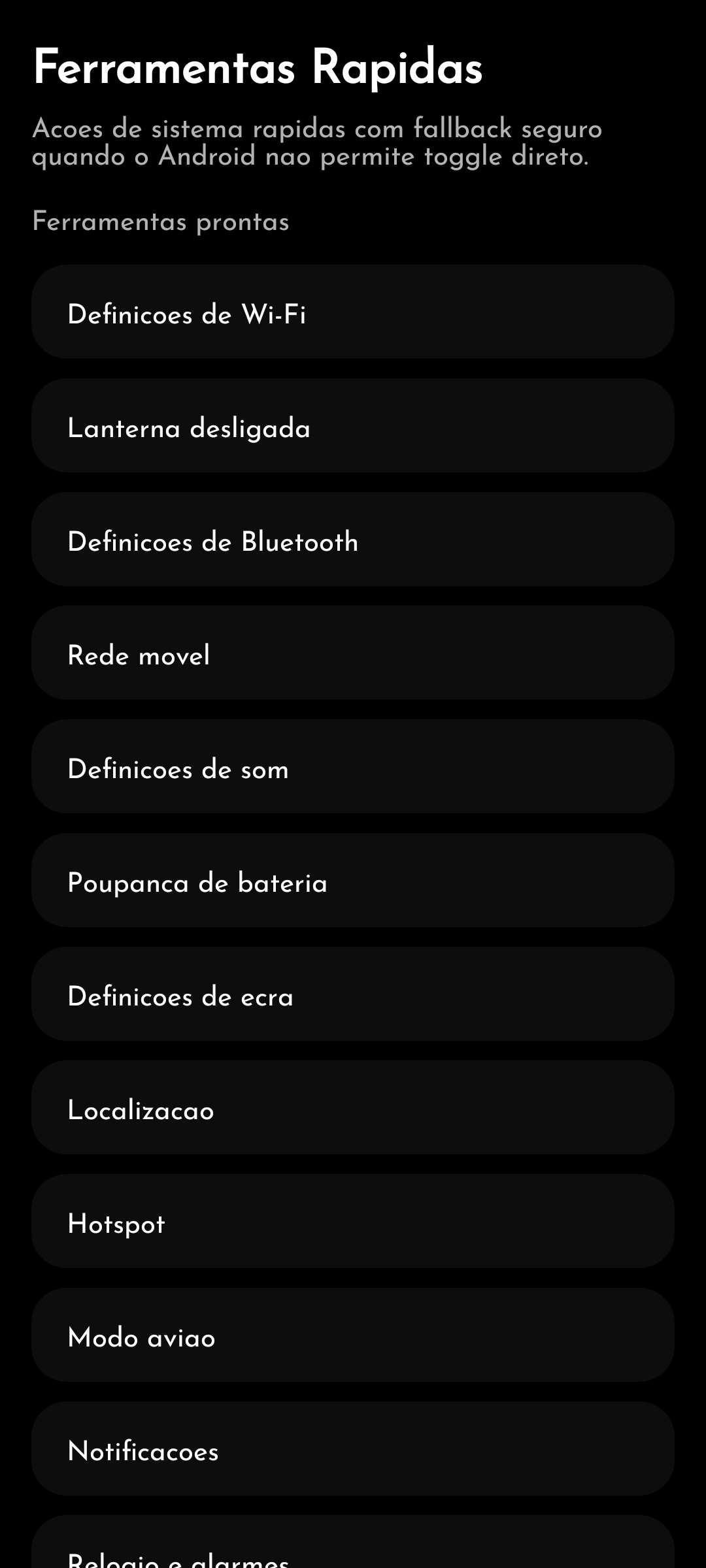 Ferramentas rápidas do Focus Launcher.