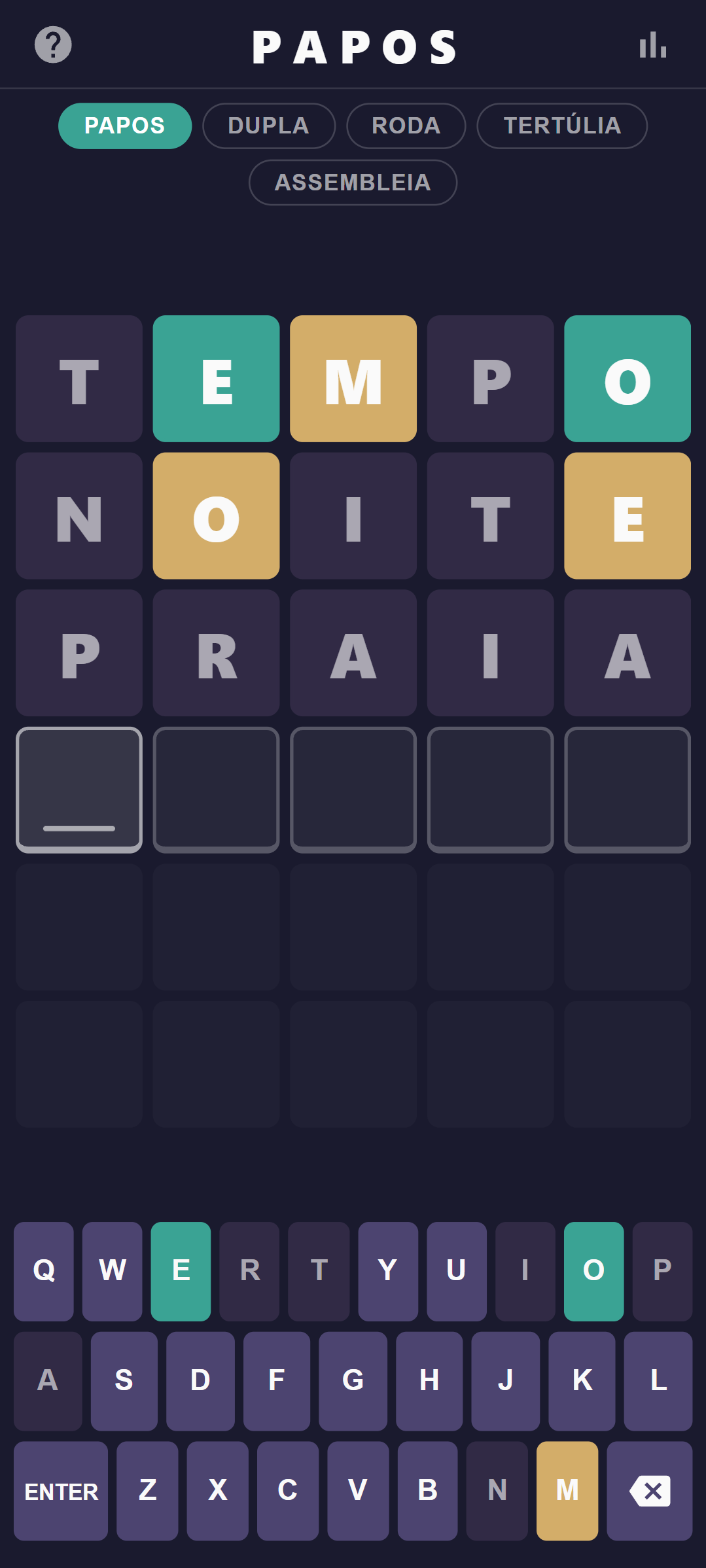 Ecrã do jogo Papos