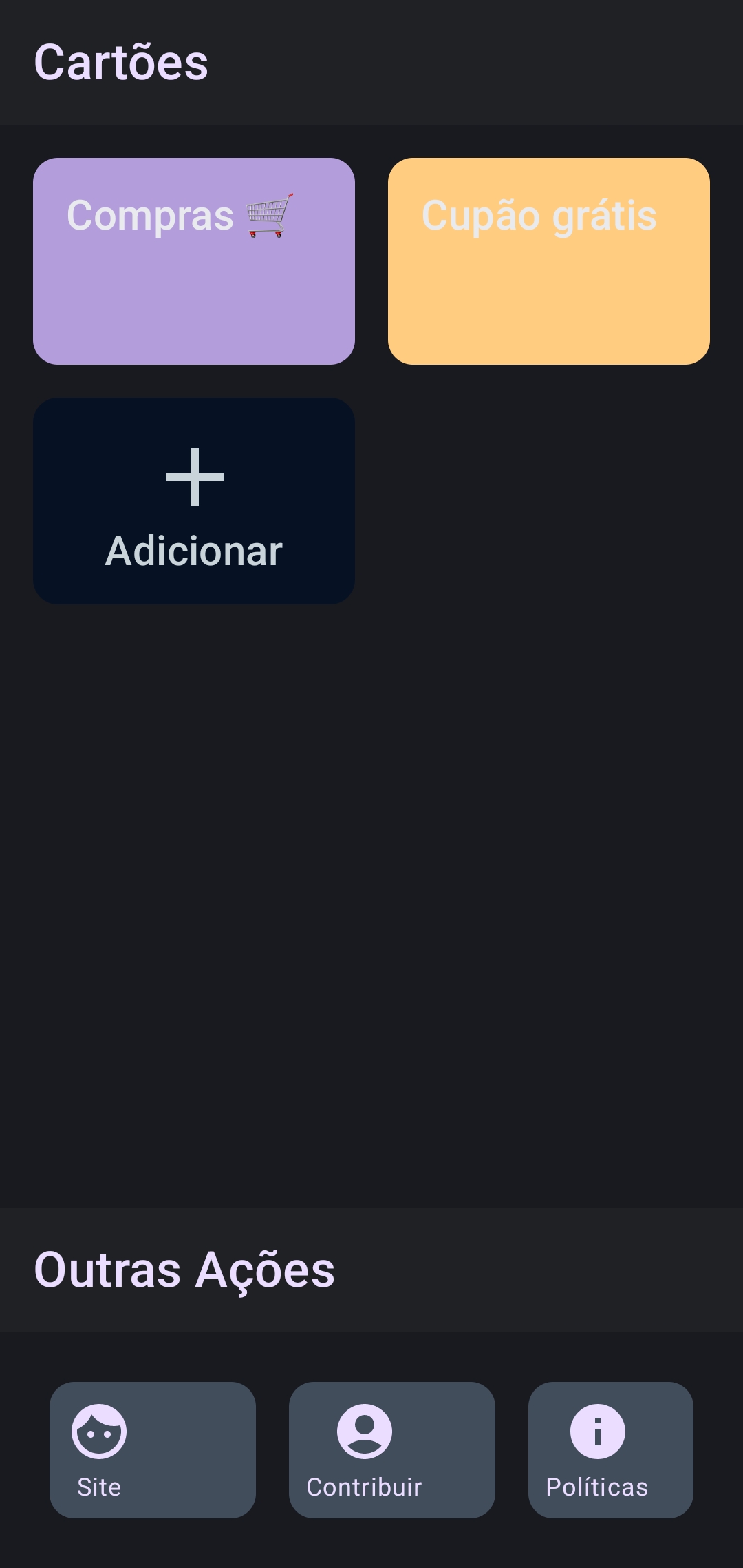 Vista da grelha principal da app